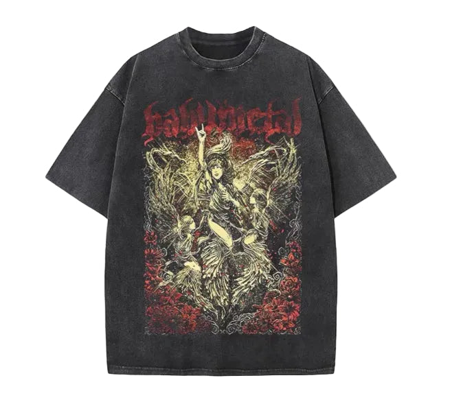 BABYMETAL Washed Vintage Graphic T-Shirt (100% Cotton) – Unisex Streetwear Tee