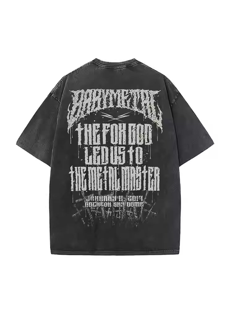 BABYMETAL Cute Heavy Metal Washed Distressed Men's Black t-shit with skeleton Fox print, Short-Sleeve Loose Pure Cotton T-Shirt Perfect gift for Him