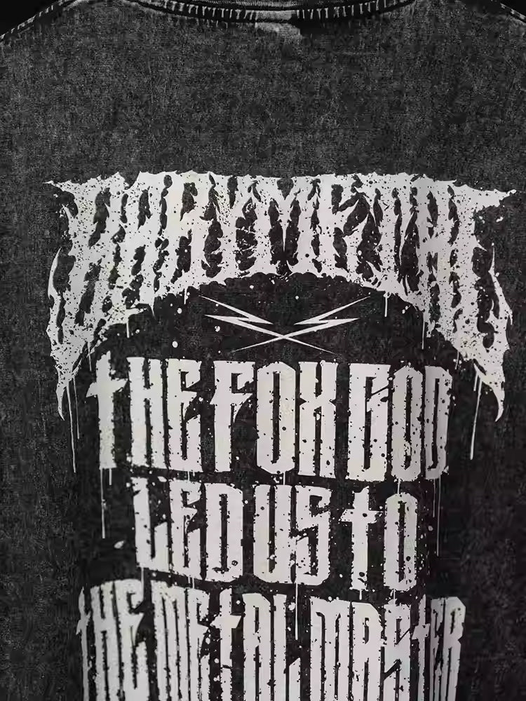 BABYMETAL Cute Heavy Metal Washed Distressed Men's Black t-shit with skeleton Fox print, Short-Sleeve Loose Pure Cotton T-Shirt Perfect gift for Him