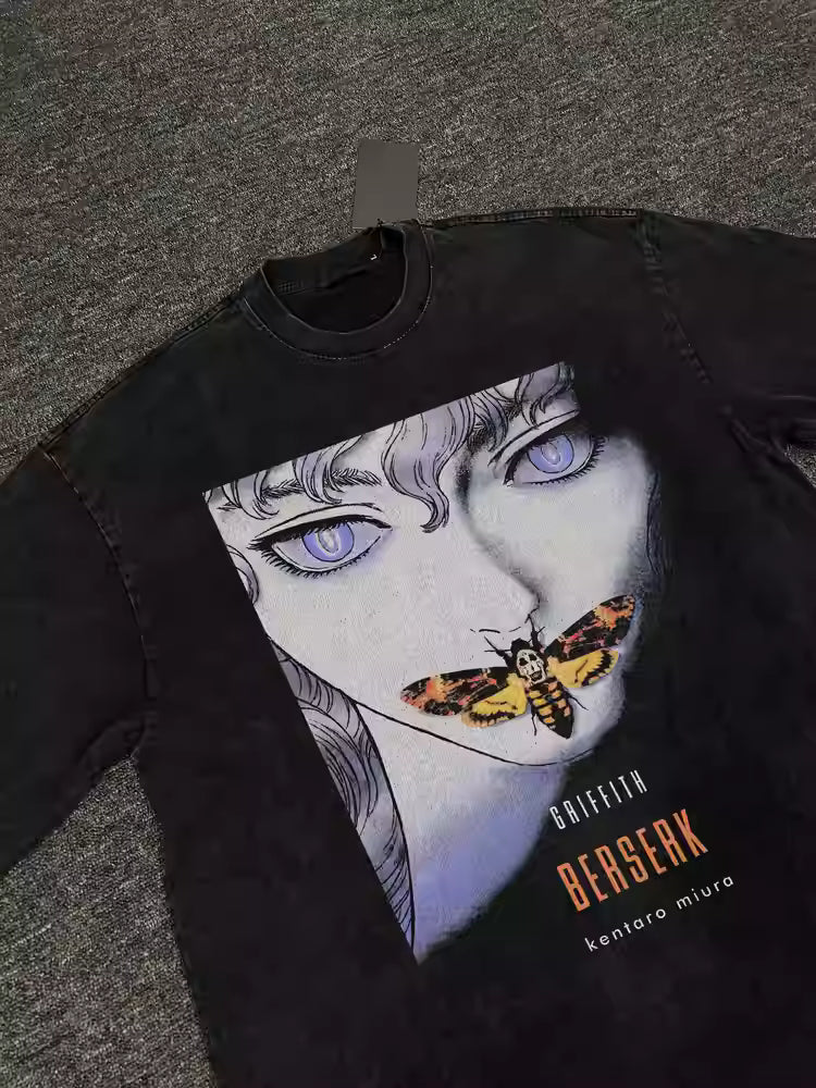 Black Berserk Griffith Anime T-Shirt Movie Design Heavy Cotton Loose Fit Tee, Manga Kentaro Miura Unisex Streetwear Cloth for Summer