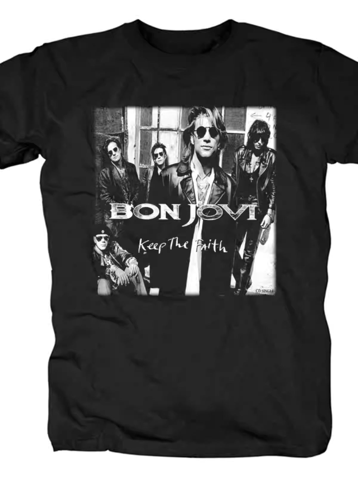 Bon Jovi Rock Black T-Shirt with Gold Heart Print, Logo Bon Jovi Print Heavy Metal Music Festival Outfit, 100% Cotton Crew Neck, for Metal & Rock music fans