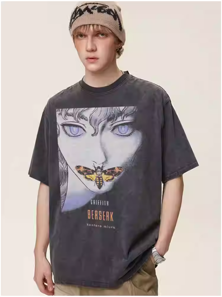 Black Berserk Griffith Anime T-Shirt Movie Design Heavy Cotton Loose Fit Tee, Manga Kentaro Miura Unisex Streetwear Cloth for Summer